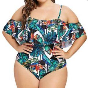 Tropical Off the Shoulder One Piece Swimsuit Sz 4X